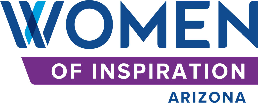 The word 'WOMEN' in large blue letters with the text 'OF INSPIRATION' below, and the location 'ARIZONA' below that